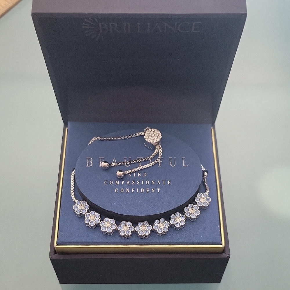 Silver Tone Adjustable Women Bracelet Blue Flowers Bracelet New
